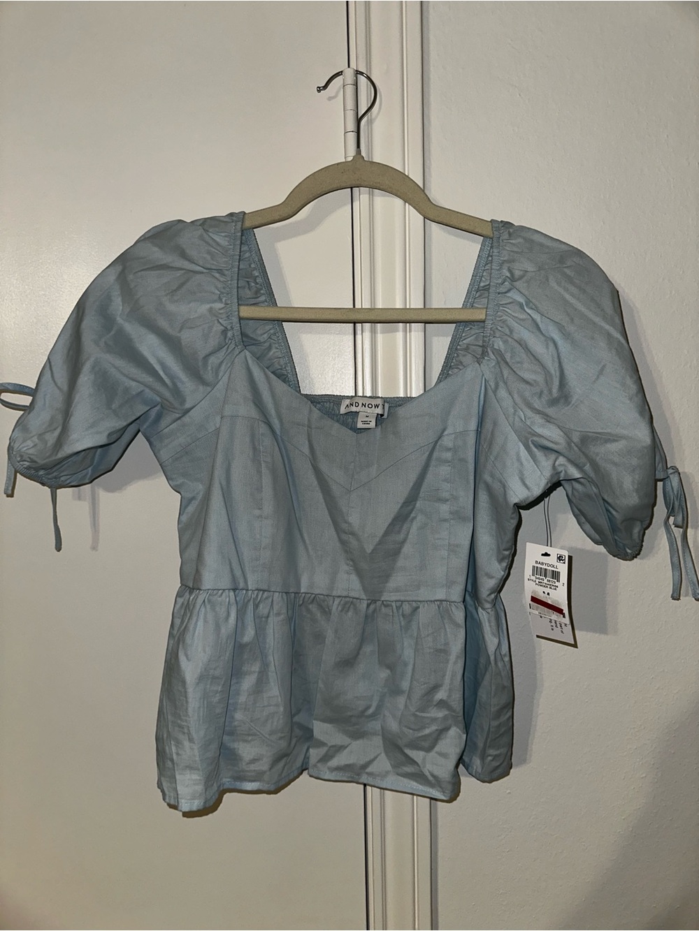 And Now This Light Blue Puff Sleeve Square Neck Top